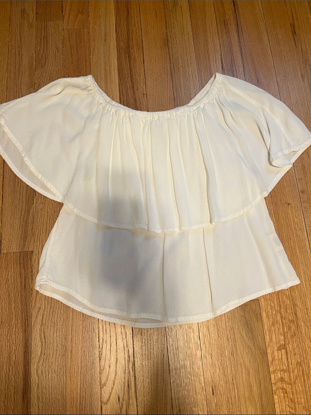 HOLDING HORSES Cream Off-Shoulder Ruffle Top
